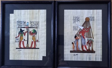 Obrazki 2 x papirus Anubis + Faraon oryginały
