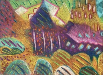 Abstrakcja "W CIEPŁEJ TONACJI" pastel olejny