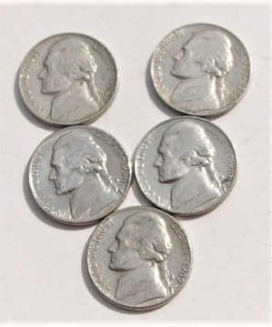 5 cent  1962 do 1969 Jefferson (5 sztuk) Stan!