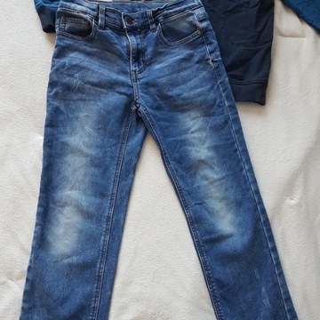 128-134cm, Granatowy, biały, jeans, dżinsy