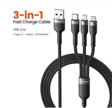 Kabel 3-in-1 100W 5A szybkie ładowanie USB 1.2m