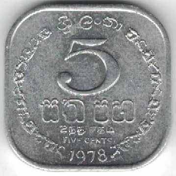 Sri Lanka 5 centów cents 1978 21.52 mm nr 1