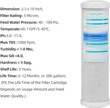 Geekpure filtr do wody wkład węglowy osmoza