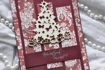 świąteczna elegancka kartka z choinką handmade