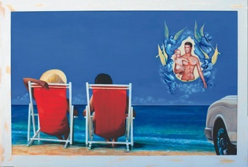 Autorski obraz olejny "Na brzegu" wym. 243x163 cm