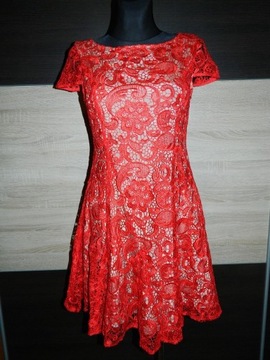 Glamorous cudna koronkowa sukienka czerwień roz M