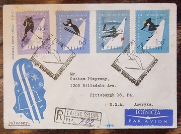 1961 obieg pocztowy FDC Fi 1077-80 do USA "R" lotn