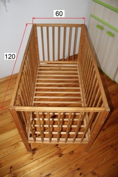 Łóżeczko dziecięce drewniane regulowane 120x60