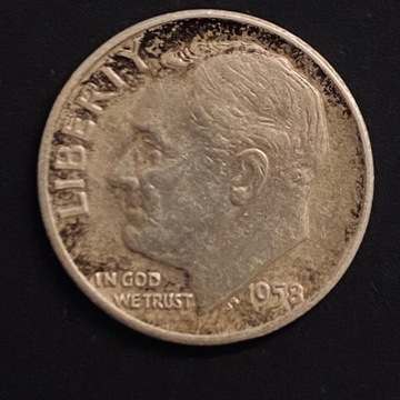 USA, 1 dime, rok 1958, Ag 0,900