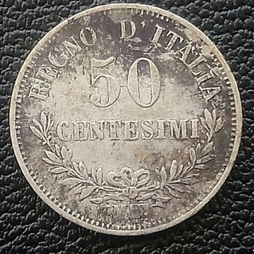 A63 Włochy 50 centesimi 1863 Vittorio Emanuele II