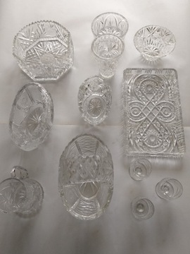Kryształy szlifowane grube szkło 12 sztuk z PRL