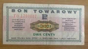 BON TOWAROWY  1969 rok   2 centy