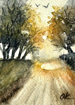 ACEOMini-obraz Jesień 6,35*8,89cm,akwarelaoryginal