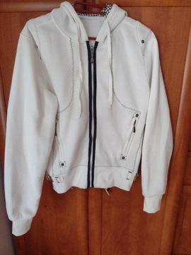 Biały sweter, bluza na zapinanie, 164