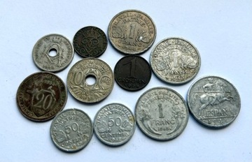 zestaw monet Europa 1910-1945, 11 sztuk 