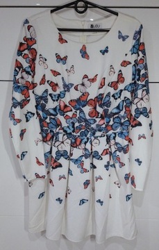 Sukienka biała w motyle rozkloszowana VUBU XL/165
