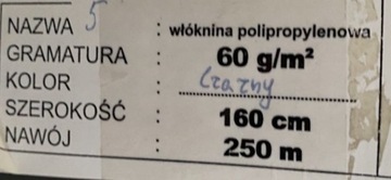 Włóknina polipropylenowa 60g/m2 , czarna 250 mb