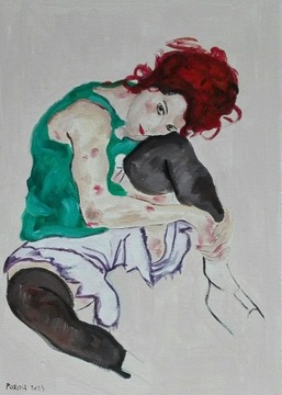 Egon Schiele, Kobieta w zielonym, 42x29,7