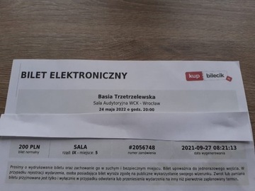 Bilet na koncert Basi Trzetrzelewskiej 