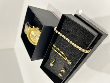 Zestaw biżuterii damskiej złoty -zegarek+biżuteria
