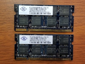2 sztuki Pamięci DDR2 NANYA 1GB PC2 - 5300 SODIMM