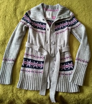 Długi sweter z paskiem dziewczęcy H&M 146-152 cm