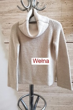 Sweter wełniany Promod, beż/jasny popiel, roz. M/S