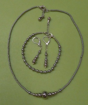Komplet biżuterii z hematytem srebrnym, Ag 925.
