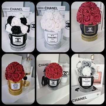 Flower box chanel glamour  cyrkonie róże piankowe 