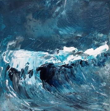 Obraz ręcznie malowany morze pejzaż 20x20 cm fala