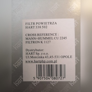 Filtr Powietrza Hart 338 502