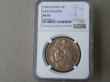 10 zł 1934 Józef Piłsudski NGC AU55 