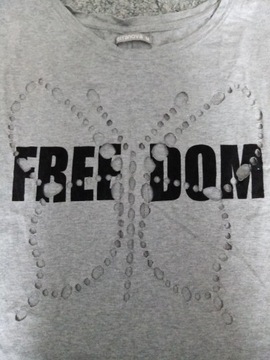 Szary T-shirt z nadrukiem Freedom i motylem S/M