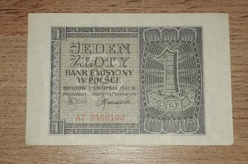 Banknot 1 zł 1941 stan I-