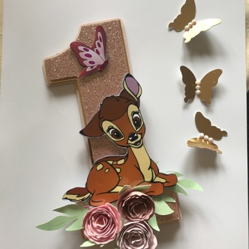 Bambi roczek różyczki motylki topper dekoracja