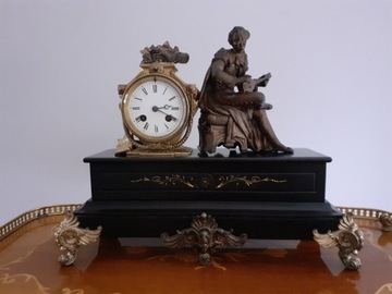 Piękny marmurowy kominkowy zegar z XIX w 