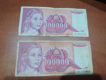 Banknot 100000 Dinarów Jugosławiańskich