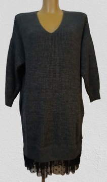 Sukienka swetrowa z falbaną 50/52 Blue Shadow