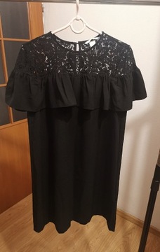 Czarna sukienka koronka H&M 38 M bez wad black