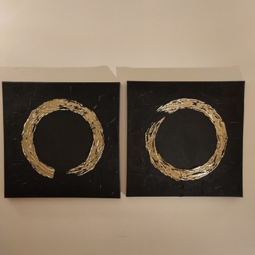 Obrazy akrylowe x2 komplet abstrakcja złote okręgi
