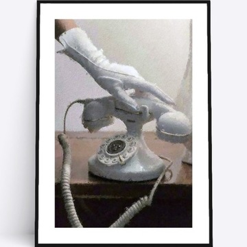 A3 Plakat elegancki dłoń na białym telefonie retro