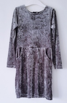 Szara welurowa sukienka z kieszeniami H&M 110/116