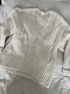 Beżowy jasny sweter H&M S/36 pleciony warkocz