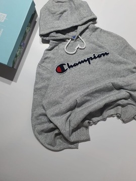 Szara klasyczna hoodie bluza Champion  haft logo 