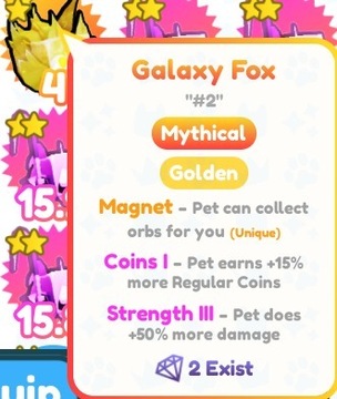 Pet Sim X Golden Galaxy fox !!!!