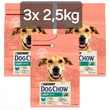Dog Chow 3x 2,5kg + Gratis, Light Purina 7,5kg
