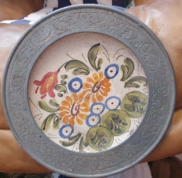 Talerz cynowo ceramiczny ręcznie malowany