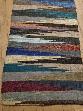 Piękny dywan chodnik tkany na krosnach PRL 74x372