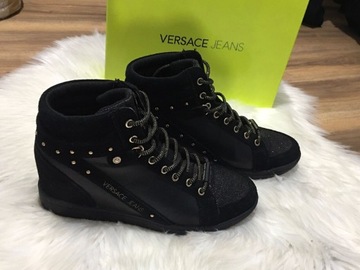 Czarne sneakersy na koturnie Versace Jeans 39 