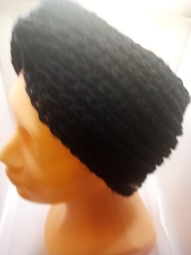 Damska, czarna  opaska-turban z ALPAKI; handmade